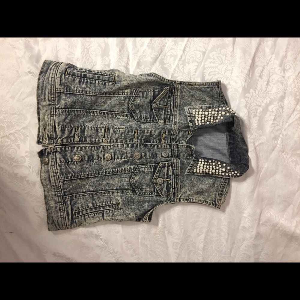 Denim Vest with pearl detailing
